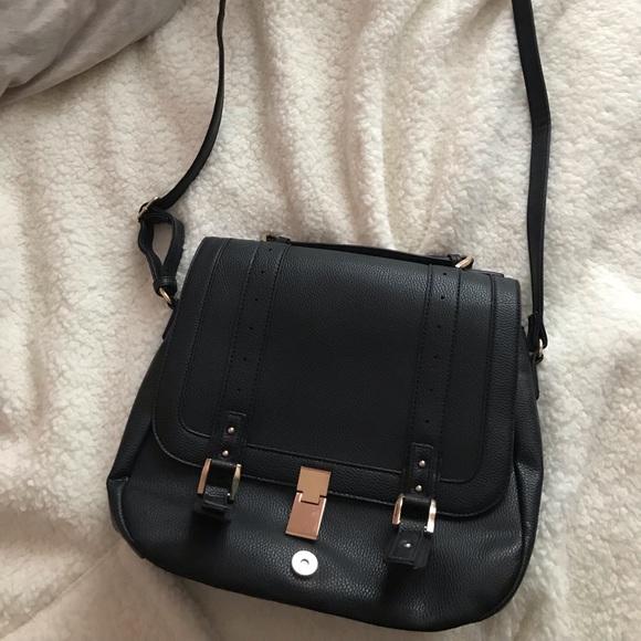 Black Vegan Leather Messenger Bag - Picture 1 of 5